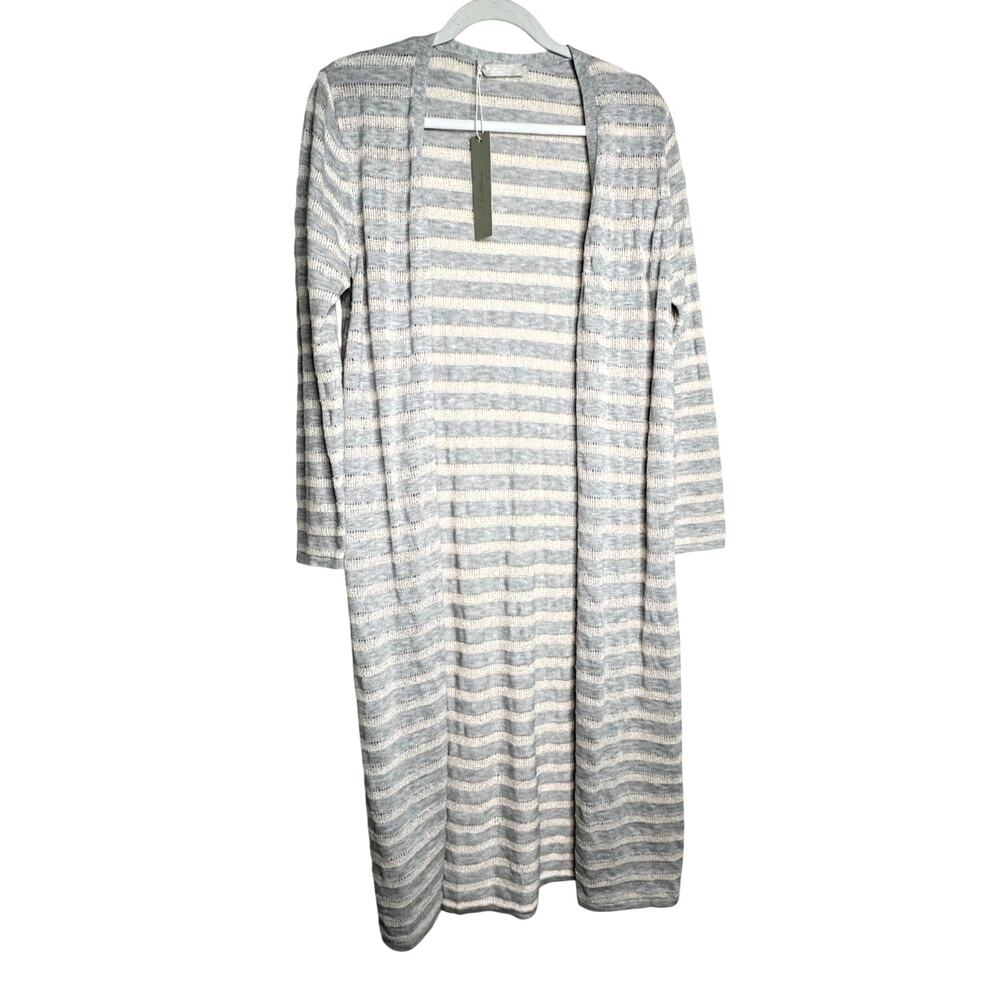One Grey Day Open Front Long Cardigan - Gray Stripe NWT Size Small